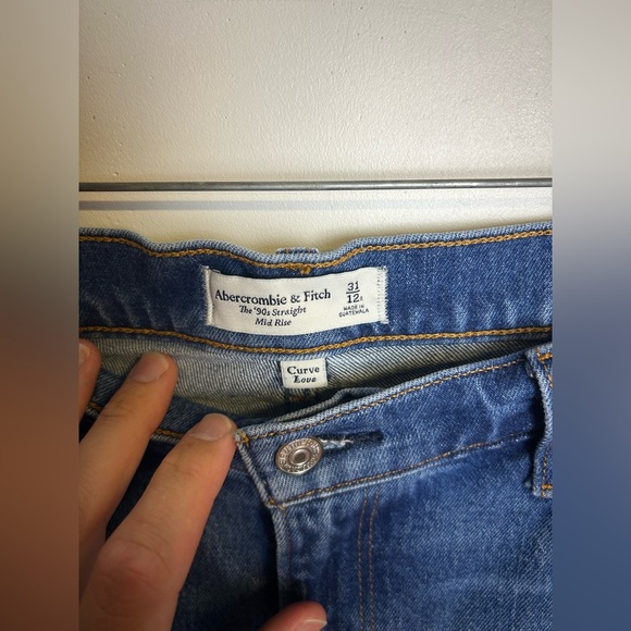 Abercrombie & Fitch the 90s Straight Mid Rise Curve Love Blue Jeans 31/12x 29 - Picture 11 of 14